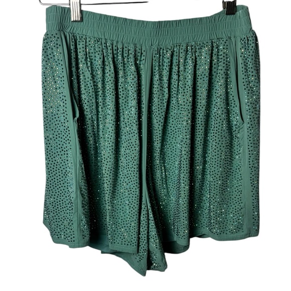 Queen Of Sparkles Green Full Rhinestone Bling Shorts Large